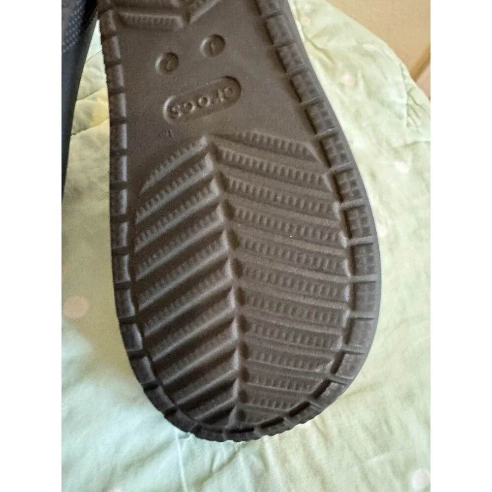 Youth Size 2 Crocs Slide Two Strap Black Rubber Sandals J2